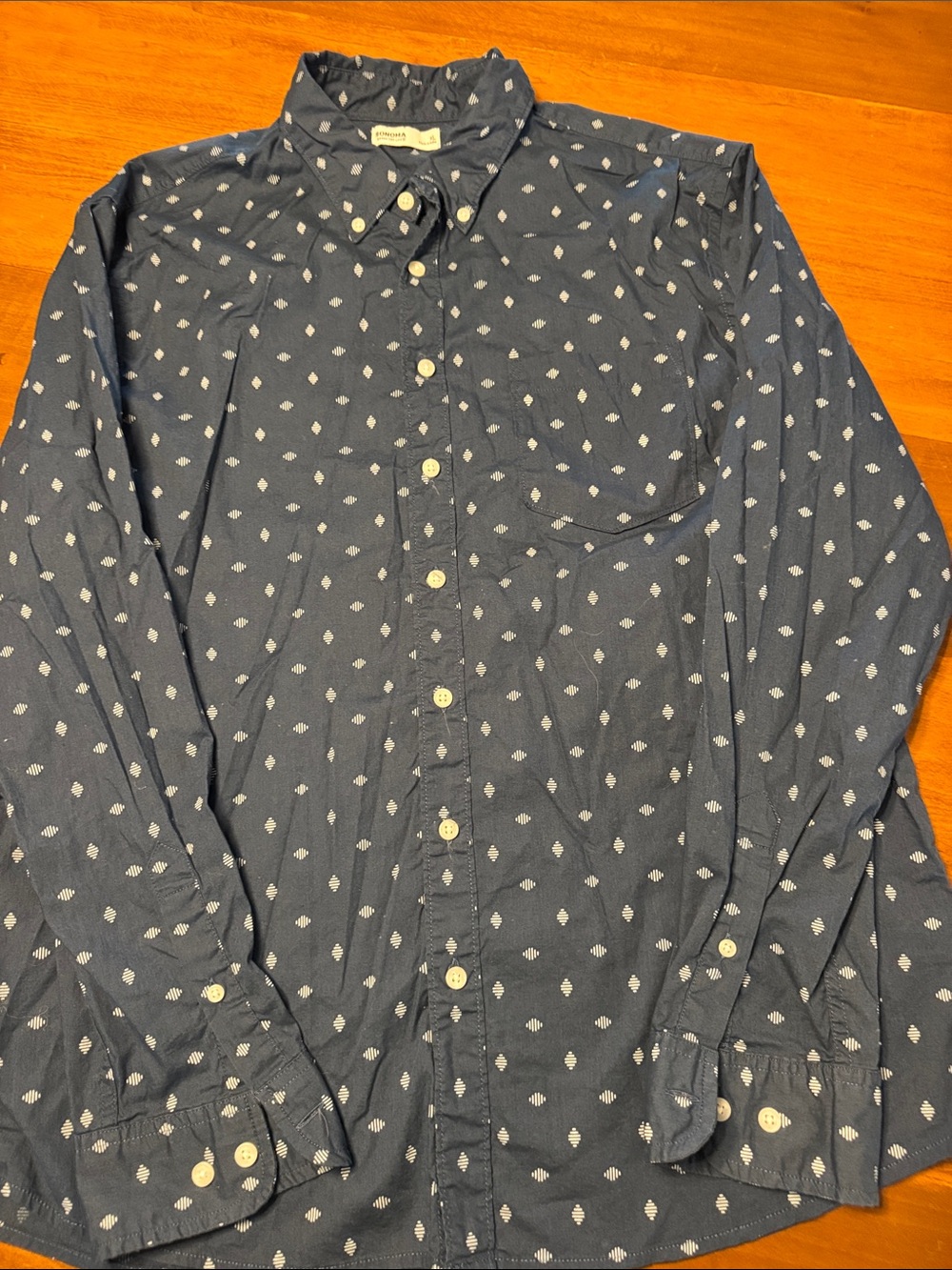 Sonoma Navy Blue Diamond-Print Button Down Shirt
